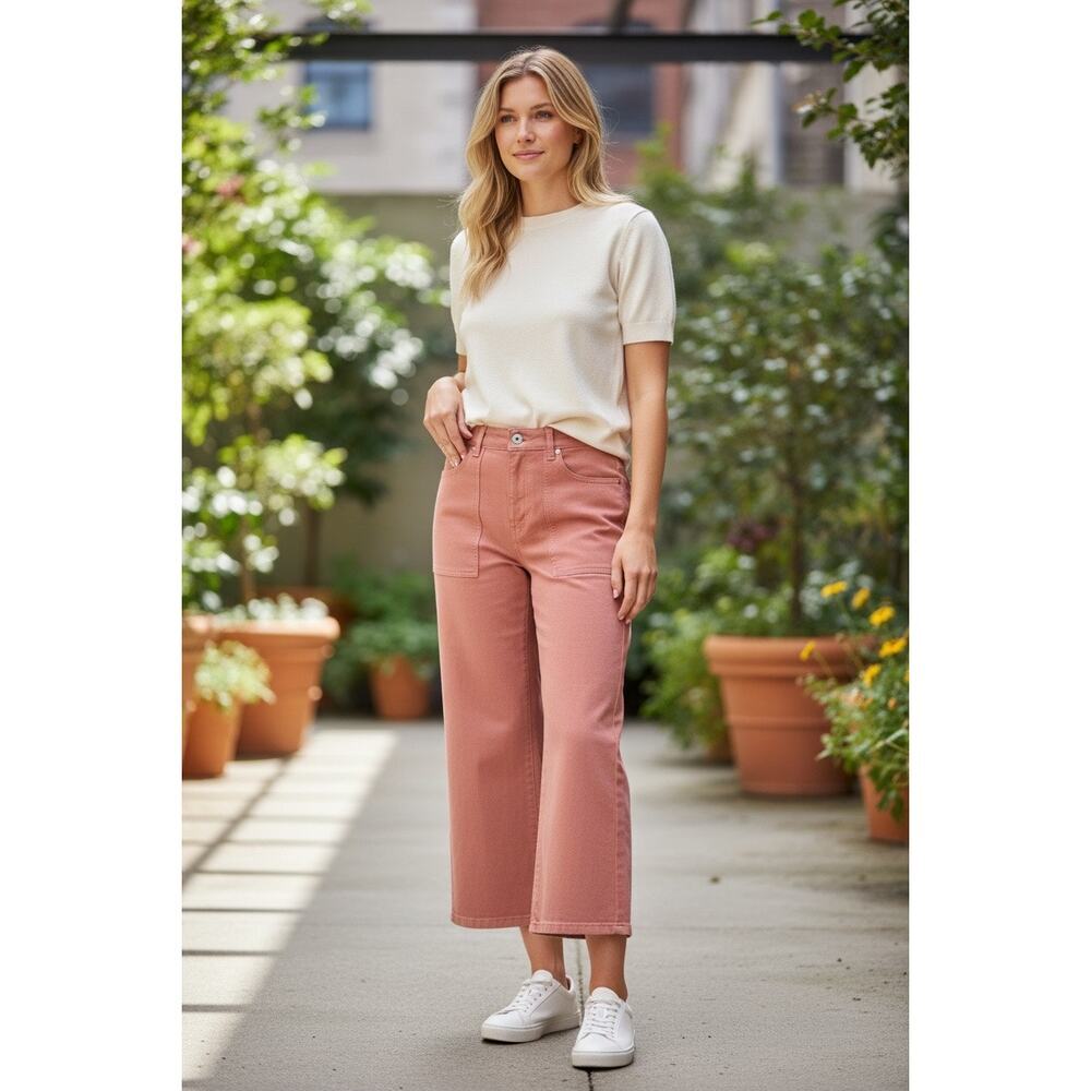 Joie Shally Cropped Wide Leg Jeans Guava Pink High Rise Size 27 NWT Retail $228